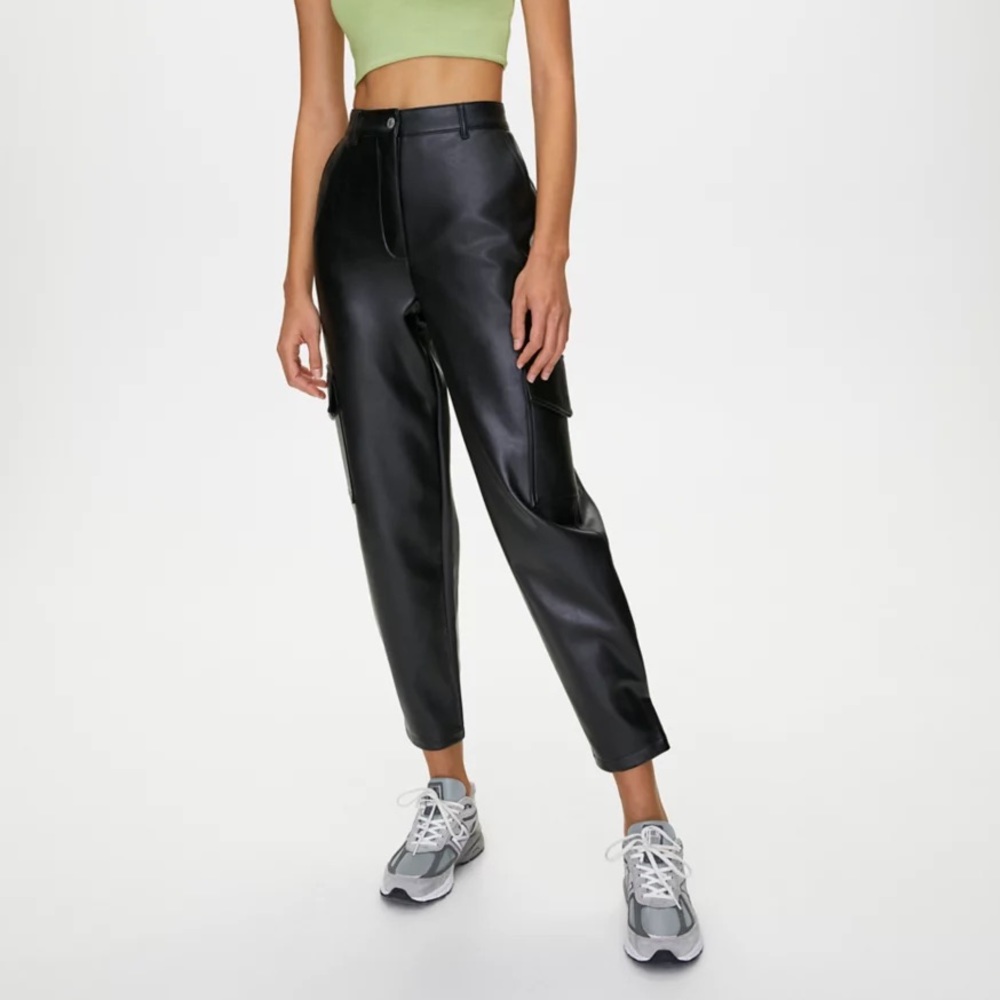 Aritzia Wilfred Modern Cargo Pants, in black, vegan leather, size 2